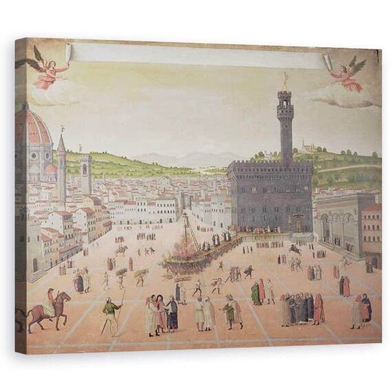 Tablou Canvas - Scoala Italiana - Savonarola fiind arsa pe rug, Piazza della Signoria - - Roveli