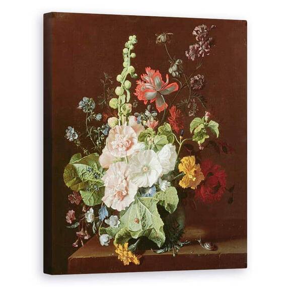 Tablou Canvas - Jan van Huysum - Hollyhocks si alte flori intr-o vaza - - Roveli