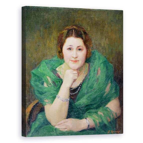 Tablou Canvas - Jules Ernest Renoux - Portretul unei femei rusesti cu o esarfa verde - - Roveli