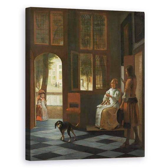 Tablou Canvas - Pieter de Hooch - Barbat inmanand o scrisoare unei femei in holul de intrare al unei case - - Roveli