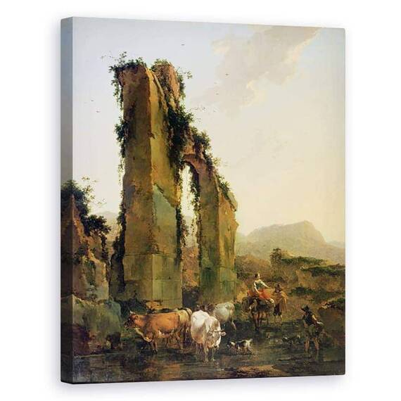Tablou Canvas - Nicolaes Pietersz. Berchem - taranii cu vite de un apeduct ruinat - - Roveli