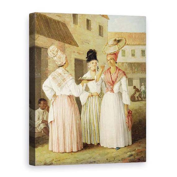Tablou Canvas - Agostino Brunias - O fata de Vest indian flori si alte doua femei gratuite de culoare - - Roveli