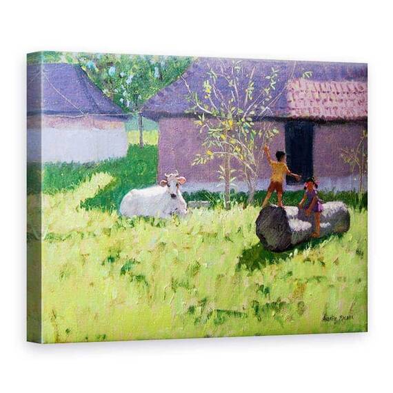 Tablou Canvas - Andrew Macara - VACa ALBa sI DOI COPII, INSULA MANKOTTA, KERALA - - Roveli