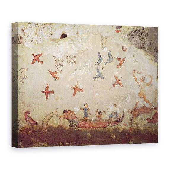 Tablou Canvas - Etruscan - Pescarii intr-o barca si pasari care zboara, de la mormantul de pescuit si vanatoare - - Roveli