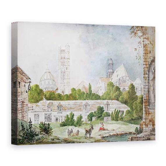 Tablou Canvas - Mme. Duchateau - Biserica Noua din Sainte-Genevieve si Saint-Etienne-du-Mont vazuta din ruinele manastirii Sainte-Genevieve din Paris - - Roveli