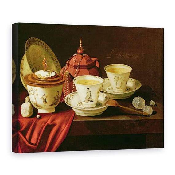 Tablou Canvas - Pieter Gerritsz van Roestraten - Un ceainic Yixing si un tete-a-tete de portelan chinezesc pe o margine partial drapata - - Roveli