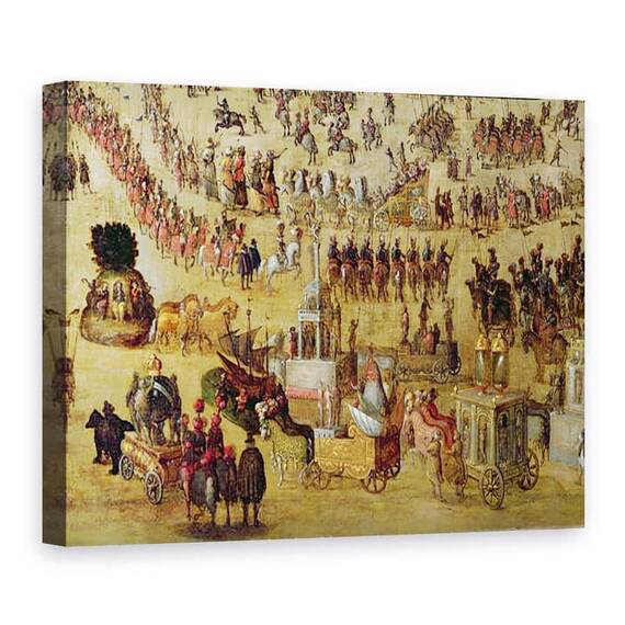 Tablou Canvas - Scoala franceza - Place Royale si Carrousel in 1612 ulei pe panza - - Roveli