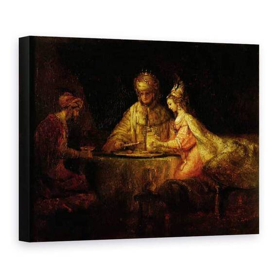 Tablou Canvas - Rembrandt Harmensz van Rijn - Ahasverus Xerxes, Haman si Estera - - Roveli