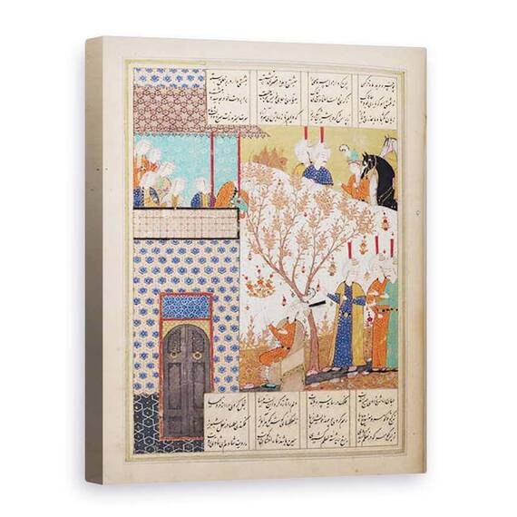 Tablou Canvas - Scoala Persana - Dna D-212 fol.91a Khosro in fata Palatului lui Shirin, ilustratie pentru Khosro si Shirin, 1176 - - Roveli