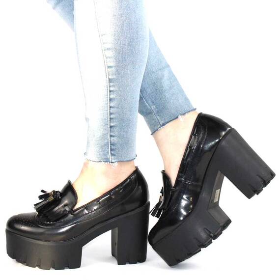Pantofi de dama cu platforma inalta si toc gros A10067-BLACK, Marime (12): 38* - 2- Roveli
