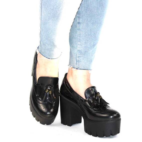 Pantofi de dama cu platforma inalta si toc gros A10067-BLACK, Marime (12): 38* - 4- Roveli