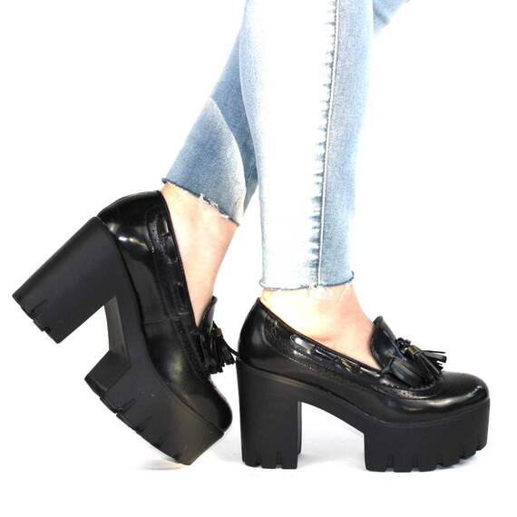 Pantofi de dama cu platforma inalta si toc gros A10067-BLACK, Marime (12): 38* - 5- Roveli