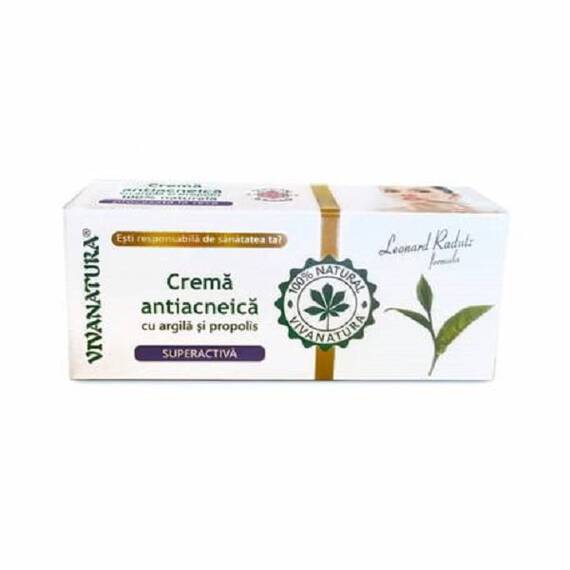 Crema Antiacneica cu Argila si Propolis 20 ml VivaNatura - - Roveli