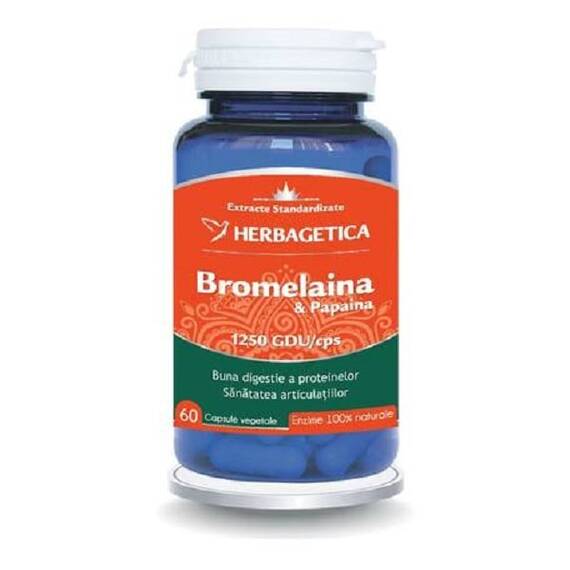 Bromelaina si Papaina 60 capsule Herbagetica - - Roveli