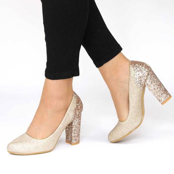 Pantofi dama eleganti cu toc gros, aurii 5388-3-GOLD, Culoare (12): Auriu, Marime (12): 35* - - Roveli