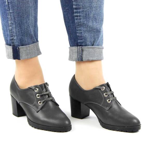 Pantofi de dama comozi cu toc gros ,comod si siret SF889-233-GREY, Culoare (12): Gri inchis, Marime (12): 39 - 3- Roveli