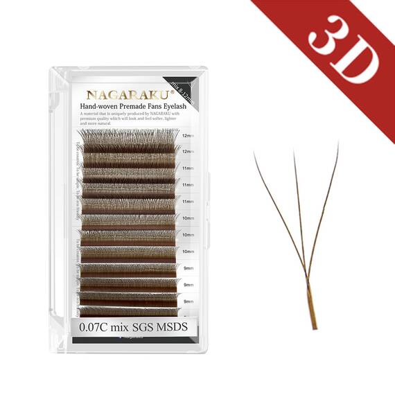 Extensii de gene gata facute, 3D W maro, curbura D Nagaraku, extensii gene premium, 12 linii - - Roveli