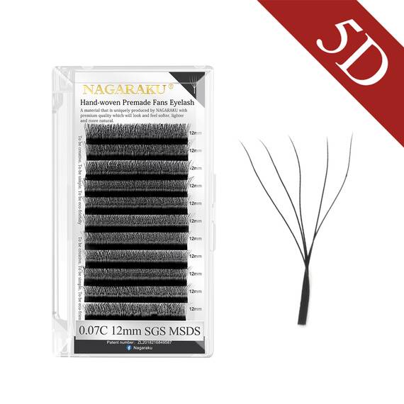 Extensii de gene gata facute, 5D W negru, curbura C Nagaraku, extensii gene premium, 12 linii - - Roveli
