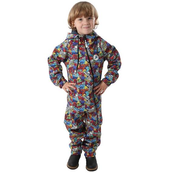 Salopeta impermeabila pentru copii Kidscare, cu protectie la vant si apa cu imprimeu Party, Marime (132): 122 - - Roveli