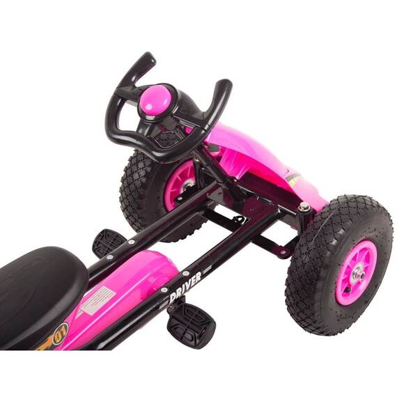 Kart cu pedale si roti gonflabile Driver Kidscare Roz - 6- Roveli