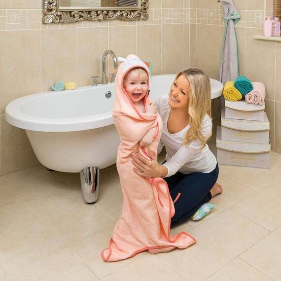 Prosop de baie pentru bebelus si mama Bamboo Lily the Lamb coral Clevamama - 3- Roveli