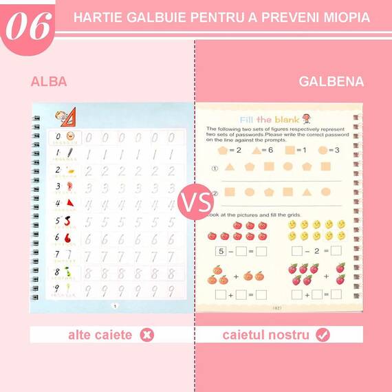 Set 4 caiete in limba romana si stilou magic pentru scris si desenat, rechizite scolare, multicolor, 19 cm X 13 cm - 6- Roveli