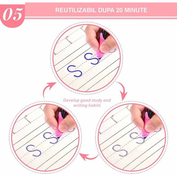 Set 4 caiete in limba romana si stilou magic pentru scris si desenat, rechizite scolare, multicolor, 19 cm X 13 cm - 5- Roveli