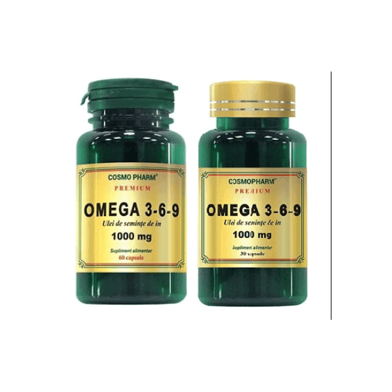 Omega 3-6-9 1000 mg Ulei de Seminte de In Pachet 60 capsule + 30 capsule CosmoPharm - - Roveli