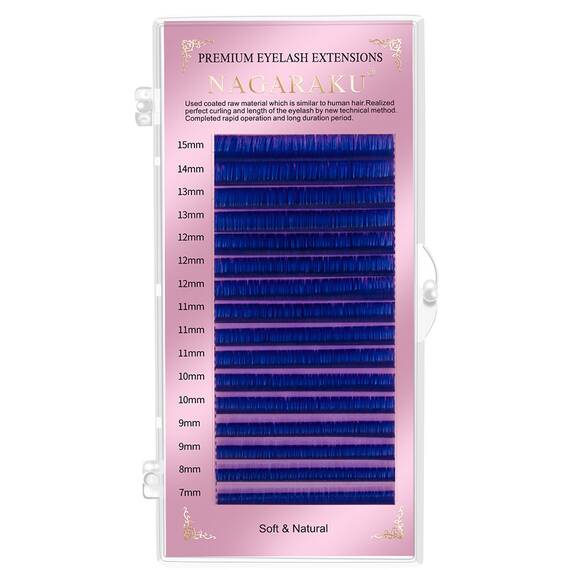 Extensii de gene curbura C Nagaraku Mix albastru, extensii gene premium, 16 linii, Culoare (26): albastru, Grosime (26): 0.07, Lungime (26): mix (7-15) mm - - Roveli