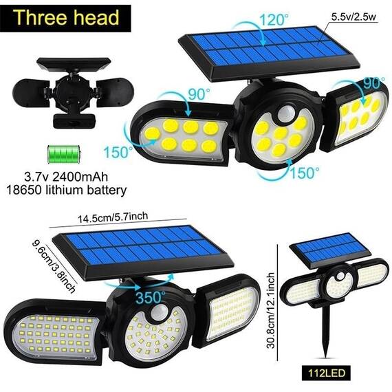 Lampa solare de exterior cu 140 led-uri COB cu senzor de miscare - 6- Roveli
