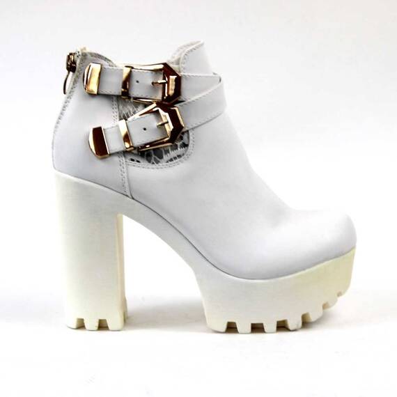 Ghete de dama, cu platforma si toc gros LY1390-6-WHITE, Culoare (12): Alb, Marime (12): 40 - - Roveli