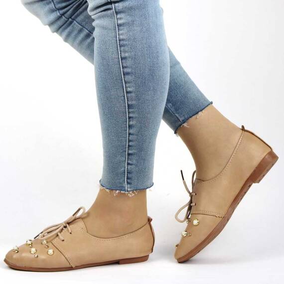 Pantofi de dama, casual, decorati cu pietre si perle 1602-BEIGE, Marime (12): 40* - - Roveli