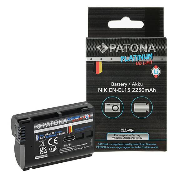 ​Acumulator Patona Platinum EN-EL15 cu USB-C 2250mAh compatibil Nikon-1363 - - Roveli