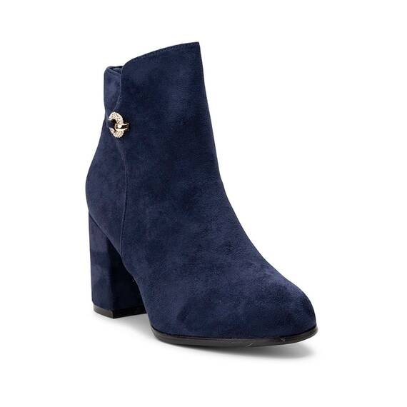 Botine dama cu toc si accesoriu auriu din piele intoarsa Albastre Olga, Culoare (12): Albastru, Marime (12): 39 - - Roveli