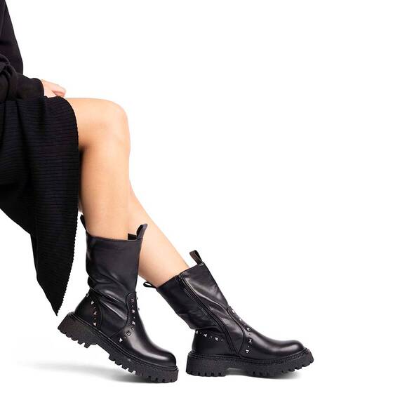 Ghete dama lungi cu tinte din piele ecologica Negre Blanca, Culoare (12): Negru, Marime (12): 36 - - Roveli