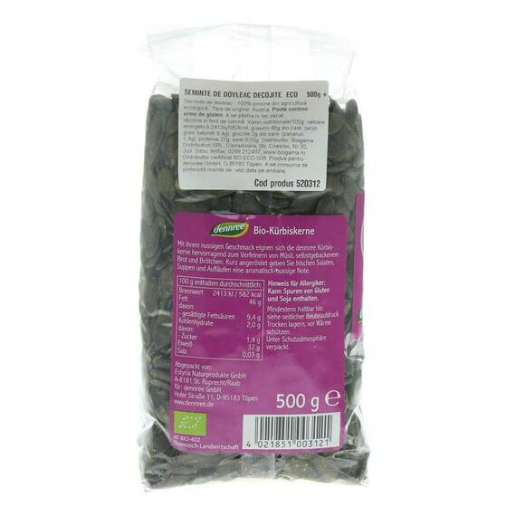 Seminte decojite de dovleac bio 500g Dennree - 2- Roveli