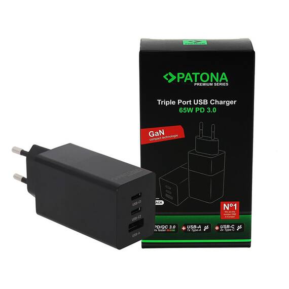 Incarcator Patona Premium GaN PD65W Adapter 2xUSB-C 1xUSB-A PD3.0 QC3.0 - 2640 - - Roveli