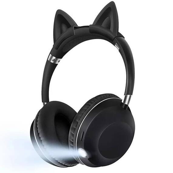 Casti bluetooth cu urechi de pisica si lanterna : Culoare - negru - - Roveli