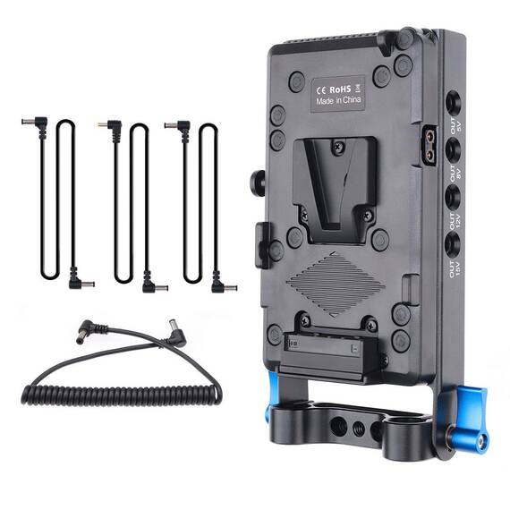 Adaptor NJ-579 pentru baterii V-mount cu iesire D-Tap si montare pe sina 15mm - - Roveli