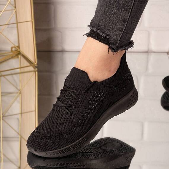 Sneakersi dama din material textil cu sclipici Negri Vali, Culoare (12): Negru, Marime (12): 36 - - Roveli