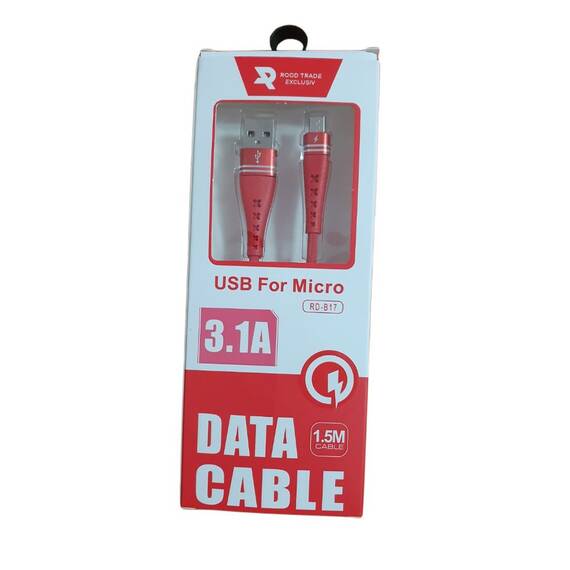 Cablu pentru incarcare si transfer de date  micro usb : Culoare - alb, Culoare (tm): rosu - - Roveli