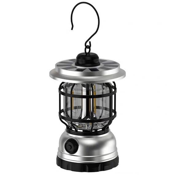 Lampa solara, portabila, de camping, cu LED, reincarcabila USB : Culoare - argintiu, Set - 2 bucati - - Roveli