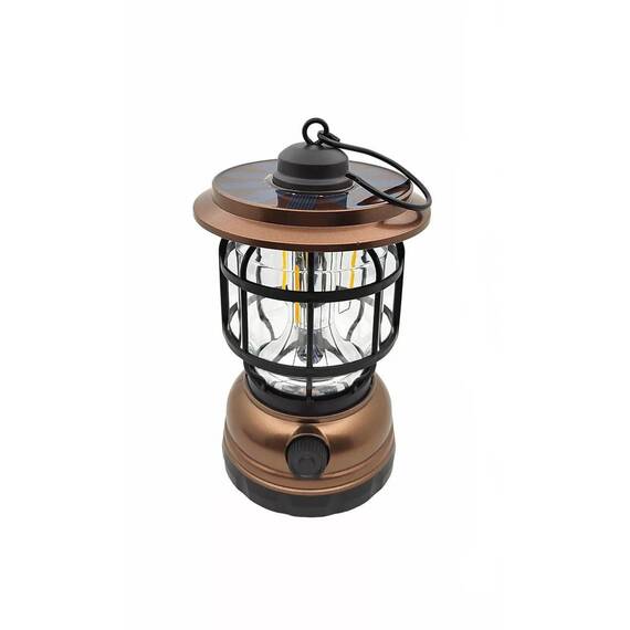 Lampa solara, portabila, de camping, cu LED, reincarcabila USB : Culoare - maro, Set - 1 bucata, Culoare (tm): maro, Set (tm): 1 buc - - Roveli