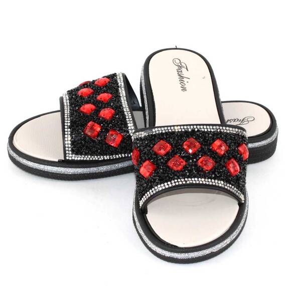 Papuci de dama decorati cu pietre 896-DIAMOND-BLACK, Culoare (12): Rosu, Marime (12): 38 - - Roveli