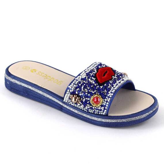Papuci de dama decorati cu pietre 895-LIPS-DK.BLUE, Culoare (12): Albastru, Rosu, Marime (12): 36 - 3- Roveli