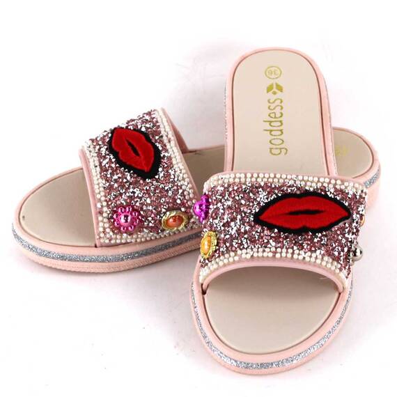 ​Papuci de dama decorati cu pietre 895-LIPS-PINK, Culoare (12): Roz, Marime (12): 41 - - Roveli