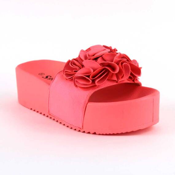 Papuci de dama, cu talpa groasa si funde decorative CK148P-CORAL, Culoare (12): Corai, Marime (12): 41* - - Roveli