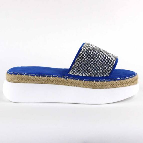 ​Papuci casual de dama, cu talpa groasa, decorati cu pietre WDI-318-NAVY, Culoare (12): Albastru, Marime (12): 40 - - Roveli