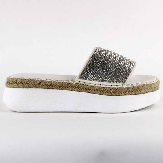 Papuci casual de dama, cu talpa groasa, decorati cu pietre WDI-319-WHITE, Culoare (12): Alb, Marime (12): 41 - - Roveli