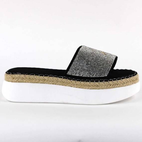 ​Papuci casual de dama, cu talpa groasa, decorati cu pietre WDI-319-BLACK, Culoare (12): Argintiu, Negru, Marime (12): 41 - - Roveli